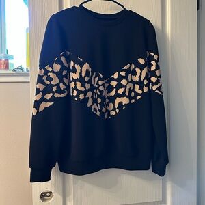 SHEIN Black and Tan Leopard Print Sweater